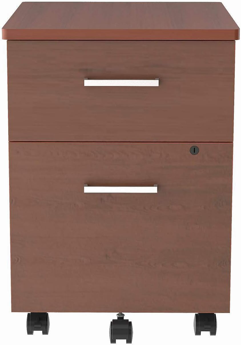 Linea Italia 2 Drawer Mobile Metal Pedestal Filing Cabinet with Lock & Safety Caster Wheels for Under Desk, 20" x 17" x 24", Cherry : Everything Else