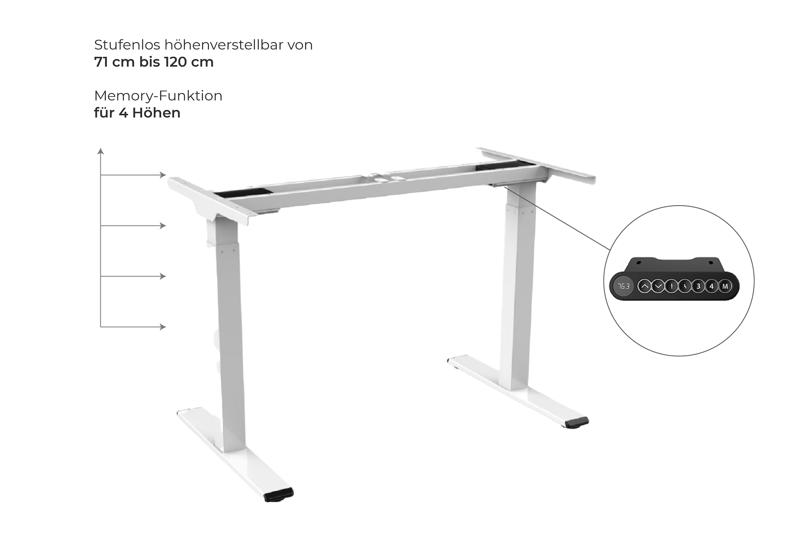 Better Home FlexiDesk DM1 höhenverstellbarer Schreibtisch | Dualmotor Tischgestell | Memory-Funktion | 100 kg Belastungskapazität | 4 Stufen programmierbar