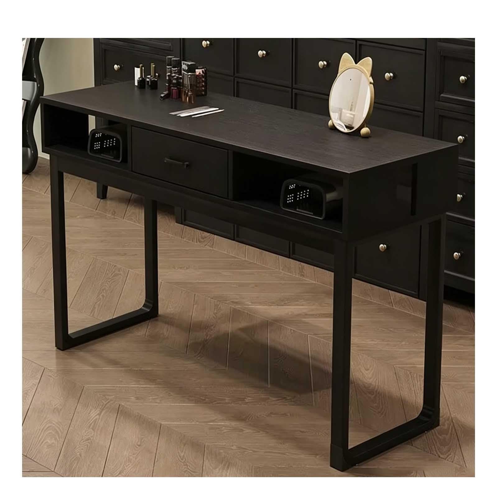 Tavolo Manicure Estetista Legno Massello Metallo(nero,120x40x78cm)