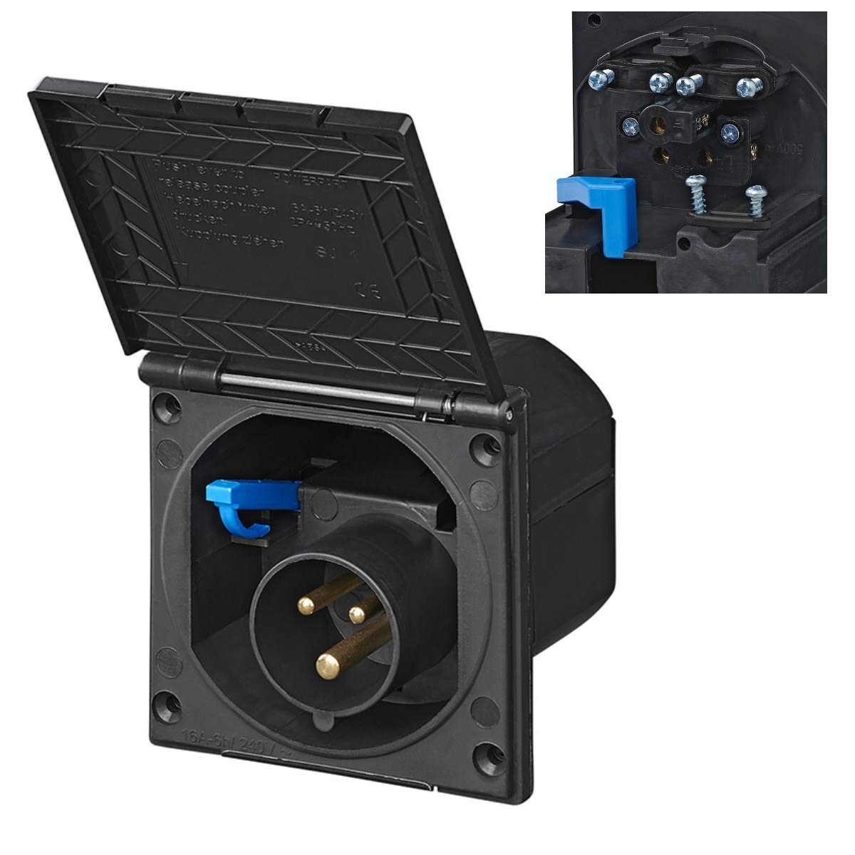 ProPlus Conector de alimentación CEE empotrable, Rectangular, Color Negro