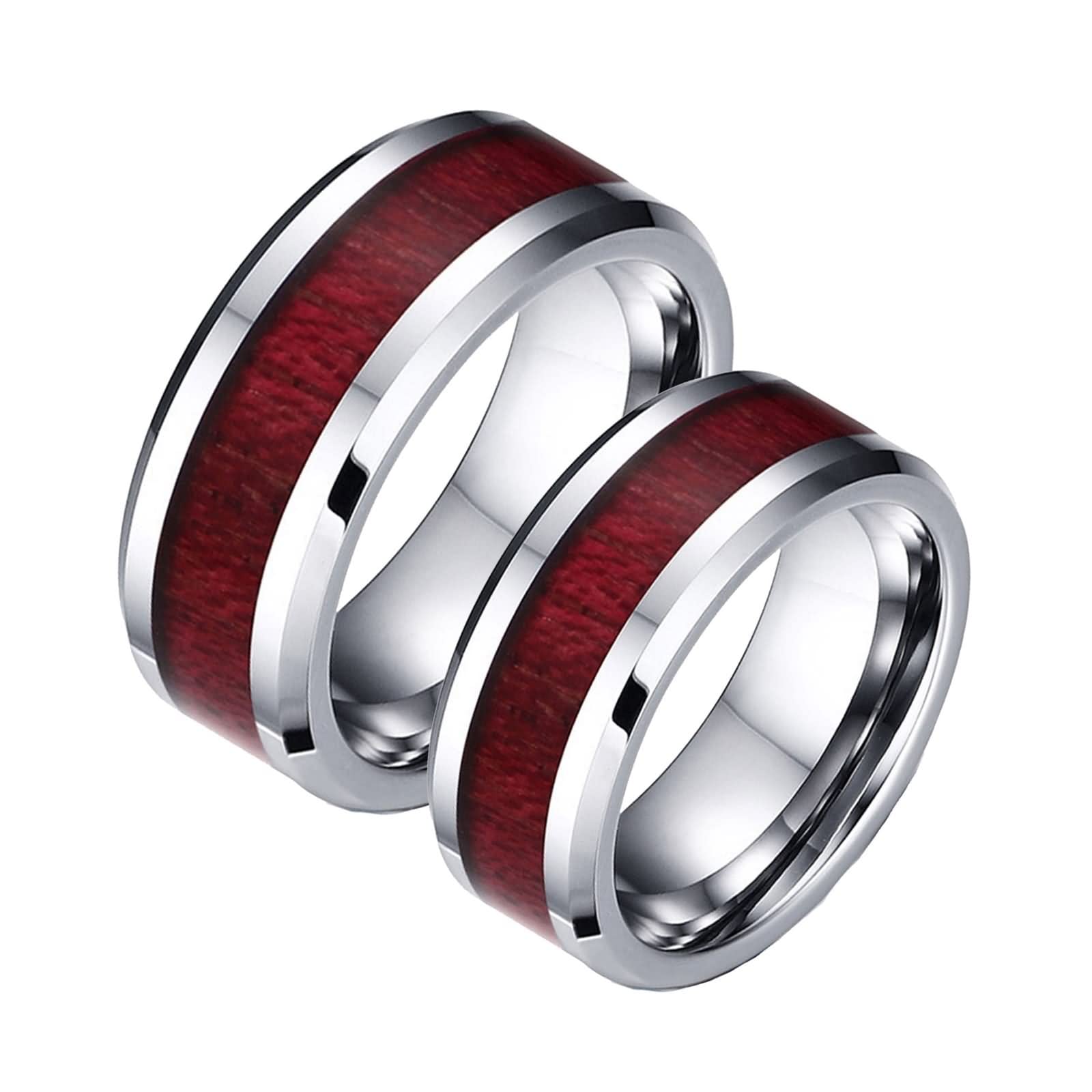Anillo Matrimonio, Anillos Mujer Bisuteria Anillo de Banda de 8mm con Incrustaciones de Madera Carburo de Tungsteno