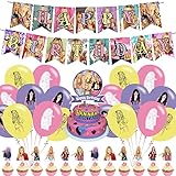DOSSEL Hannah Singer Montana Music Theme Birthday Party Supplies Includes Birthday Banner, Cupcake Toppers, Cake Topper, Latex Balloons for Kids Adults Fans Party Decor