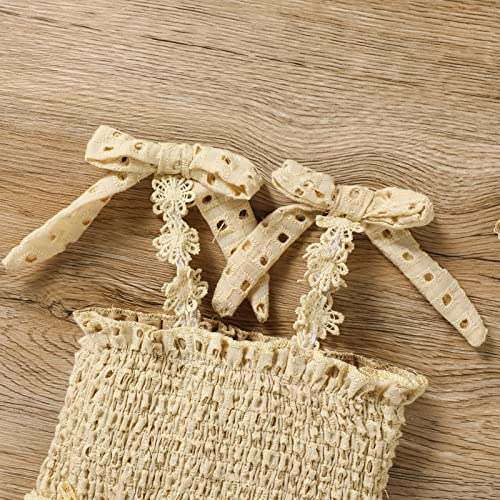 Viworld Newborn Baby Girl Romper Sleeveless Halter Bodysuit Ruffled Jumpsuit With Headband Infant Summer Clothes Set (Beige, 6-12 M) #TOP3