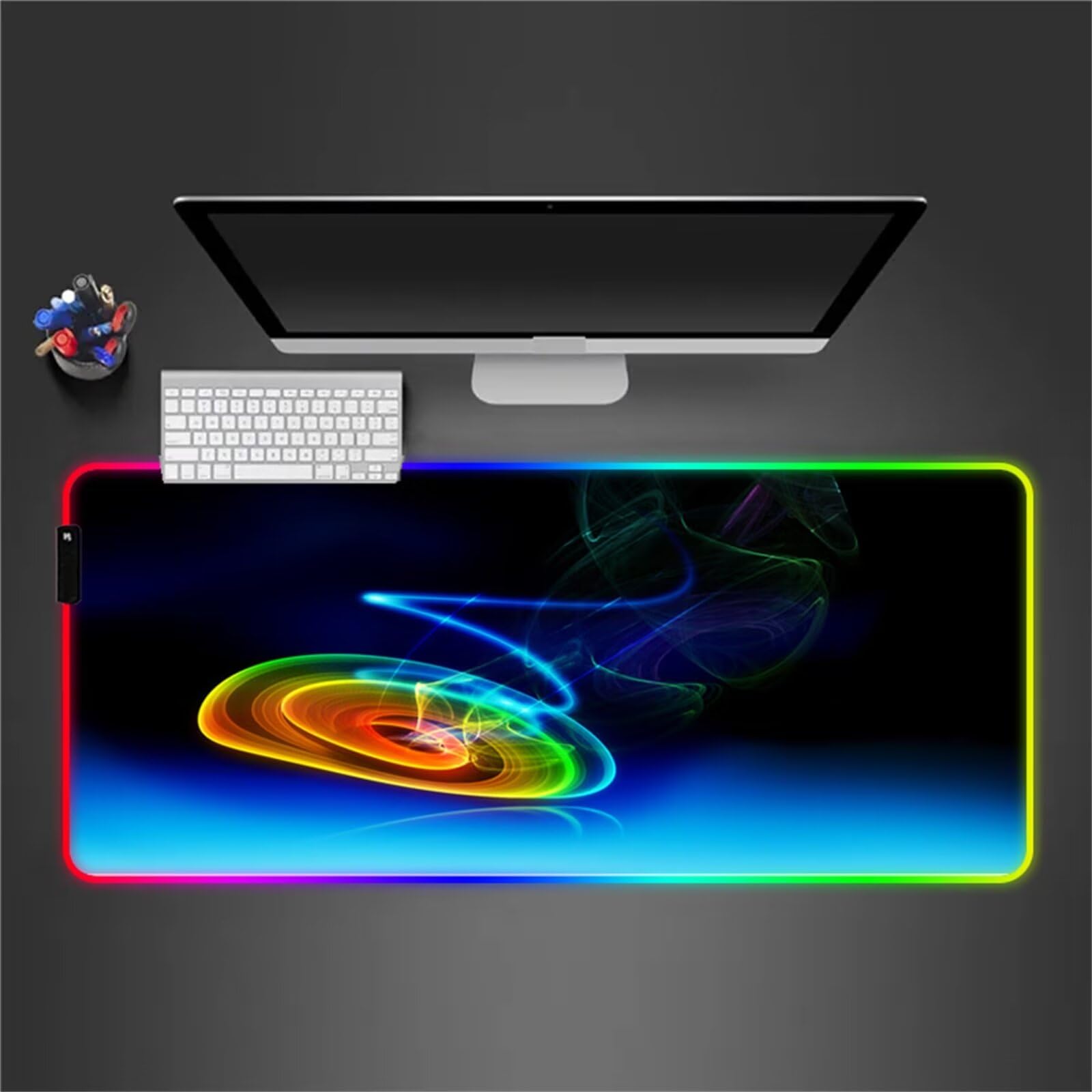 RGB Tapis de Souris Gaming Grand Tapis de Souris XXL 900x400x4mm 14 Modes d'éclairage LED Lumineuse Tapis de Souris Mouse Pad Rétroéclairage pour Gamer Clavier PC, Jaune Érotique