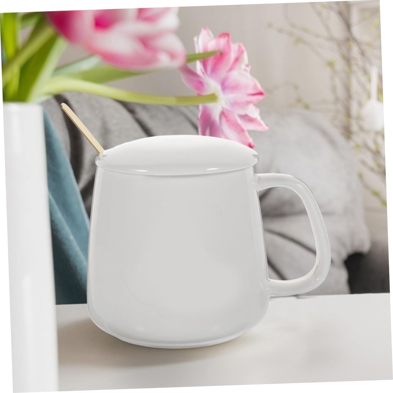 Alipis USB Coffee Mug Warmer with 55℃ Thermostat Heating Plate, Ceramic Cup Warmer for Home and Office, USB Gravity Sensor Milk Heater in Light Beige