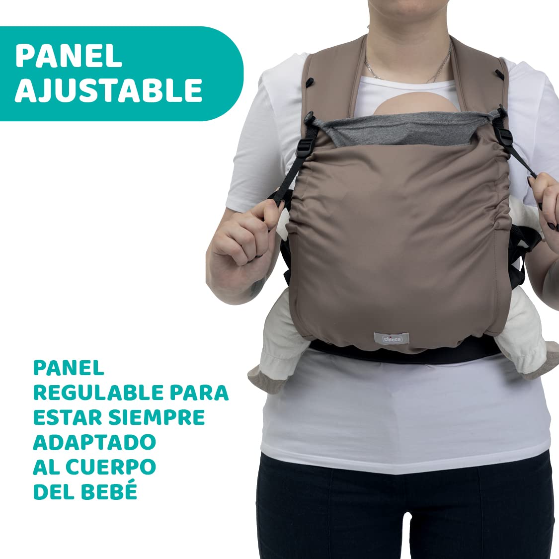 Chicco Skin Fit, Mochila Porta Bebé Ergonómica, Mochila Porteo Infantes de 0 Meses a 9 kg, Ajustable, Marsupio Infantes, Seguro para la Cadera del Bebé, Tirantes Cruzados y Acolchados, Capota, Beige