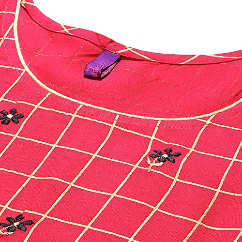 Image of Stylum Women's Checkered Rayon Flared Kurta with Dupatta Set