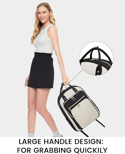 Miniatura 7 de LOVEVOOK Mochila para laptop para mujer, mochila de trabajo de moda con puerto USB, mochilas impermeables para el trabajo., negro, beige