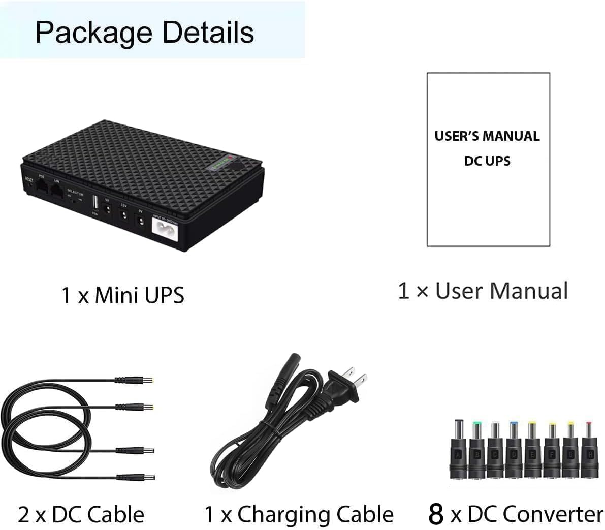 Mini USV batteria di backup per router, batteria integrata da 10400mAh, protezione da sovratensione con PoE, uscita USB 5V/2A, DC 5V/9V/12V,2A, alimentazione di emergenza