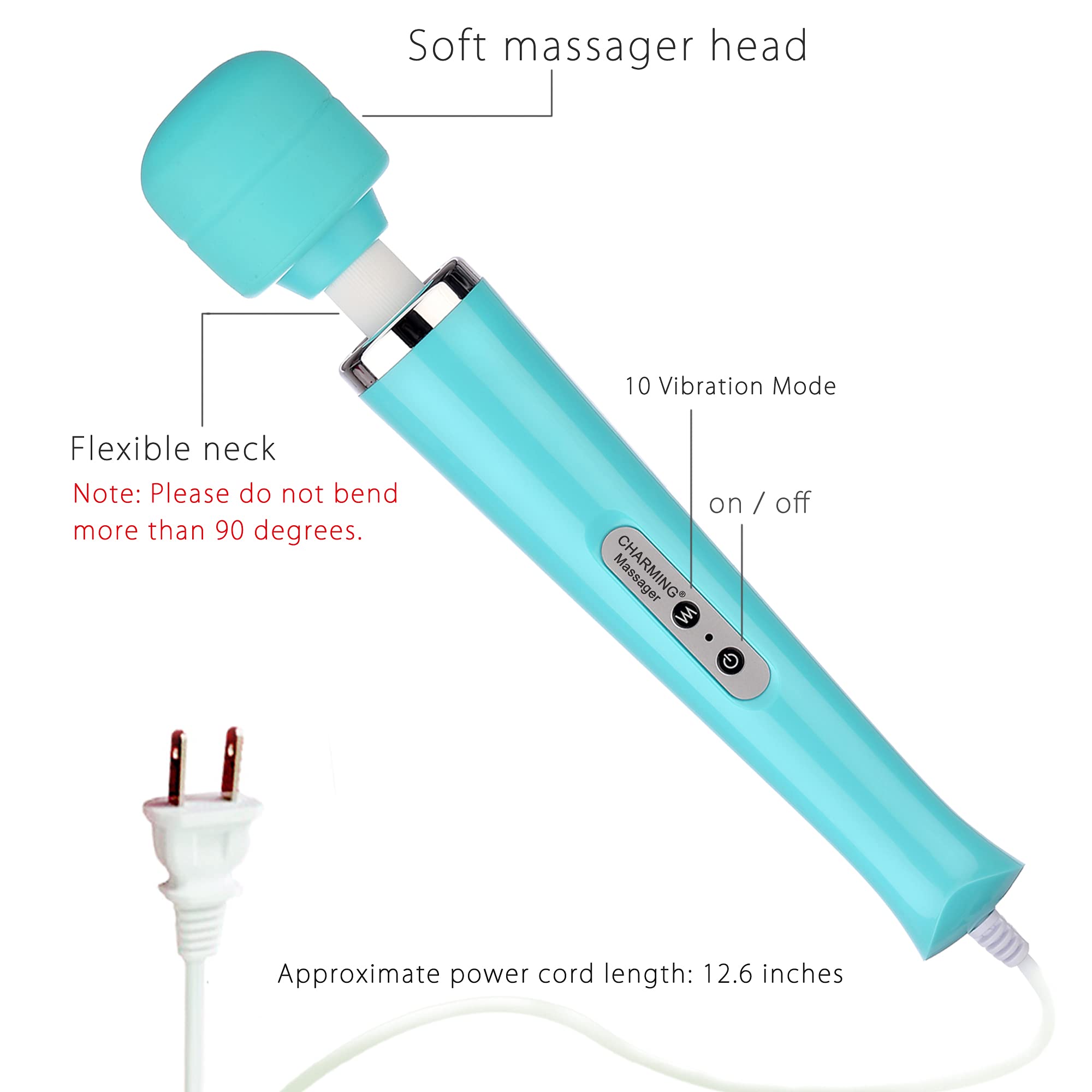 CHARMING Wired Powerful Handheld Massager with Strong 10 Vibrations Back Massage, Personal Therapy Massager for Sports Recovery, Muscle Aches, Full Body Pain (): Light Blue