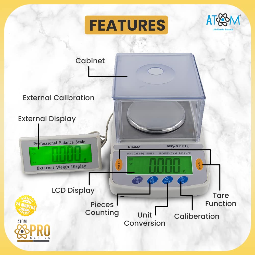 ATOM High Precision Digital Weight Machine With Capactiy 600g x 0.01g | Weighing Scale For Gold, Silver Ornaments & Precious Gems | Atom DJ 602A Jewellery Scale - Image 3 thumbnail