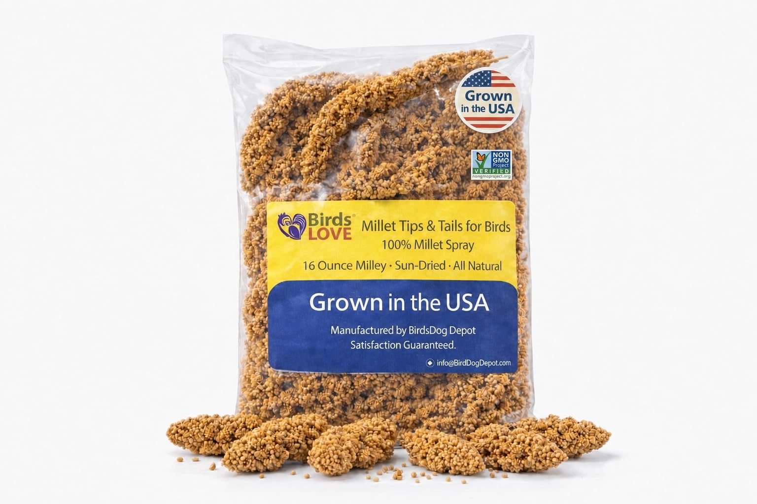 Birds LOVE® Millet Tips &amp; Tails for Birds – Premium Spray Millet Treat, Non-GMO, USA Grown – Natural Bird Food for Parakeets, Cockatiels, Budgies, Lovebirds, Finches, Canaries &amp; Parrots – 1 lb