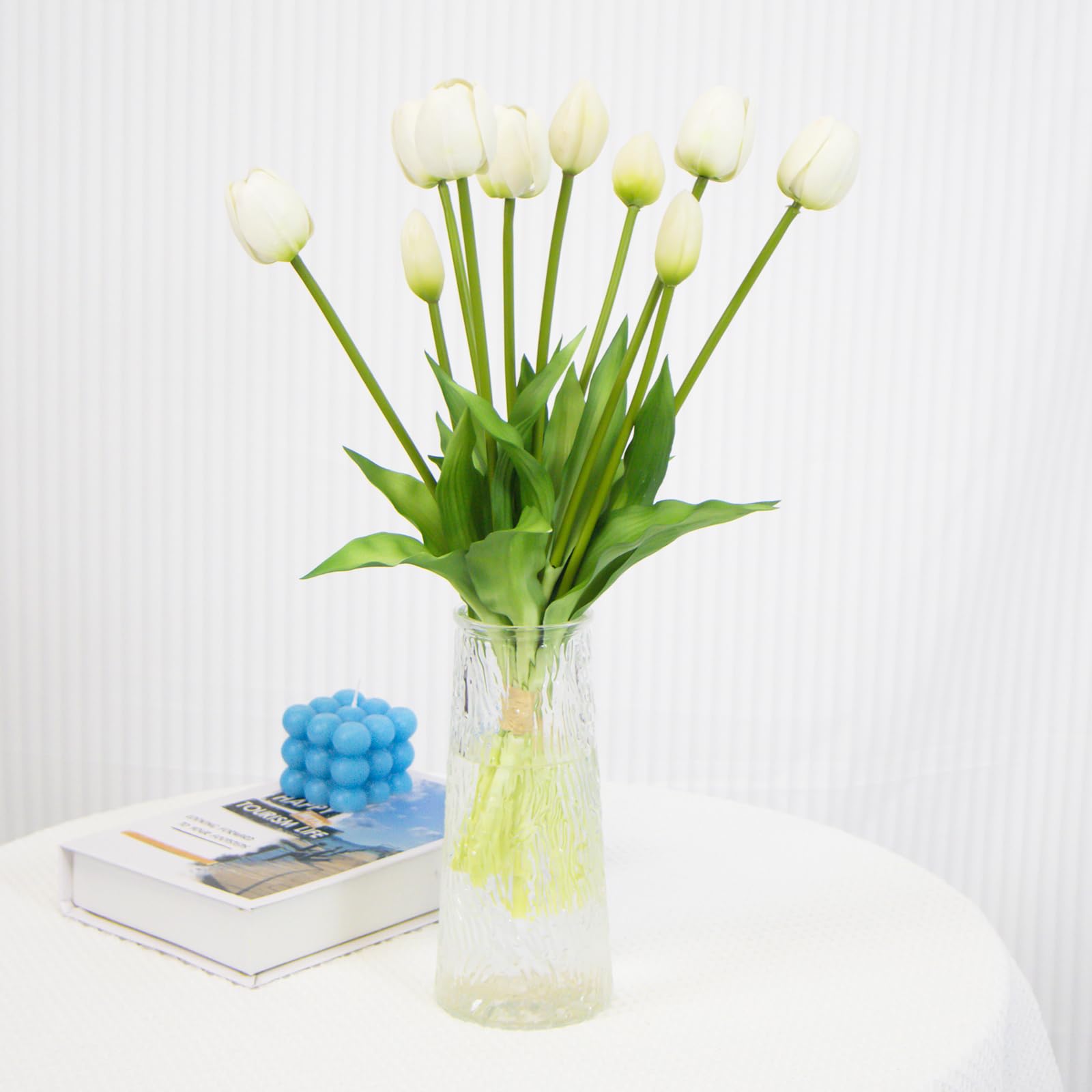 Photo 1 of 10 Pack Real Touch Tulips Artificial Flowers, 15.7 Inch Bendable Latex Tulips - No Maintenance Faux Flowers for Vase, Home Decor, Wedding Centerpiece (White)