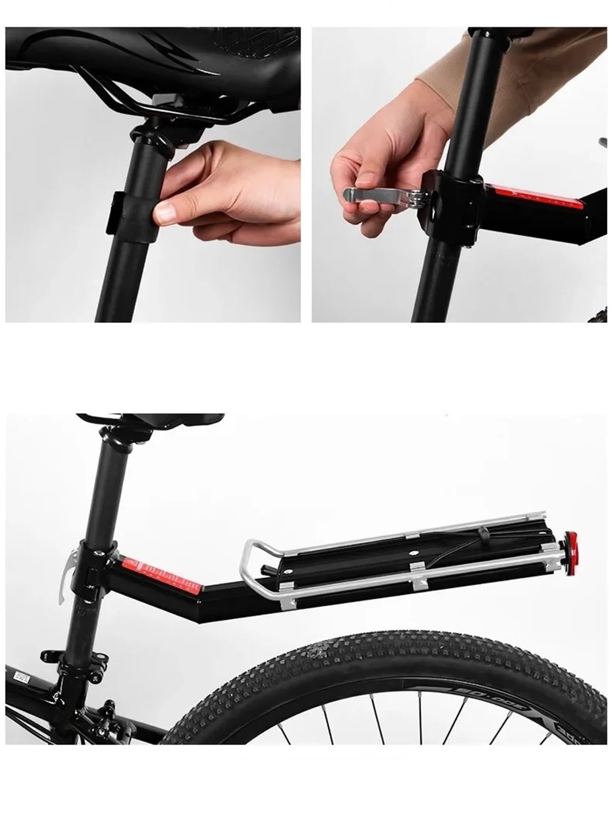 Tylny bagażnik rowerowy, Bagażnik rowerowy Czarny stop aluminium Szybkozamykacz tylny 15kg