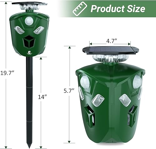 Miniatura 7 de Redeo Repelente solar de animales de 360 con sensor de movimiento repelente de gatos ultrasónico al aire libre repelente de ciervos impermeable