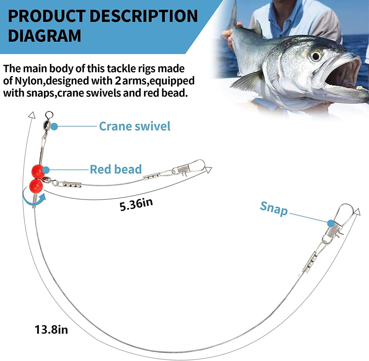 YOTO Fishing Leaders,Stainless Steel Tackle Rig with Tackle Lure Swivels Snaps, Saltwater rig Wire Leader Fishing Leader Wire Bottom rigs for Saltwater : Sports & Outdoors