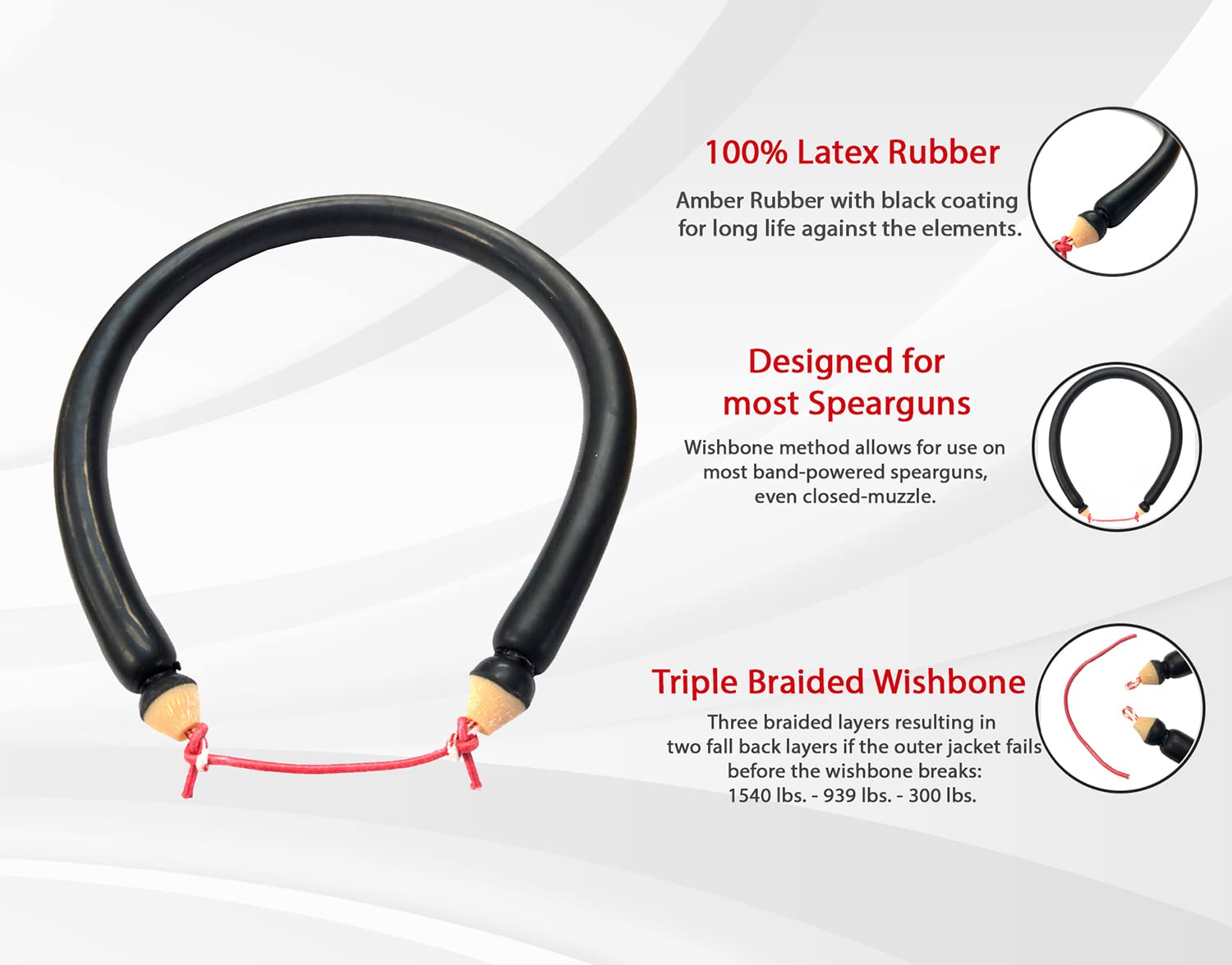 SPEARFISHING WORLD Custom Speargun Bands 14mm (9/16in) with Pre - Tied Spectra Wishbones Made of Prime Line Rubber for Spearfishing (28' for 110cm Spearguns)