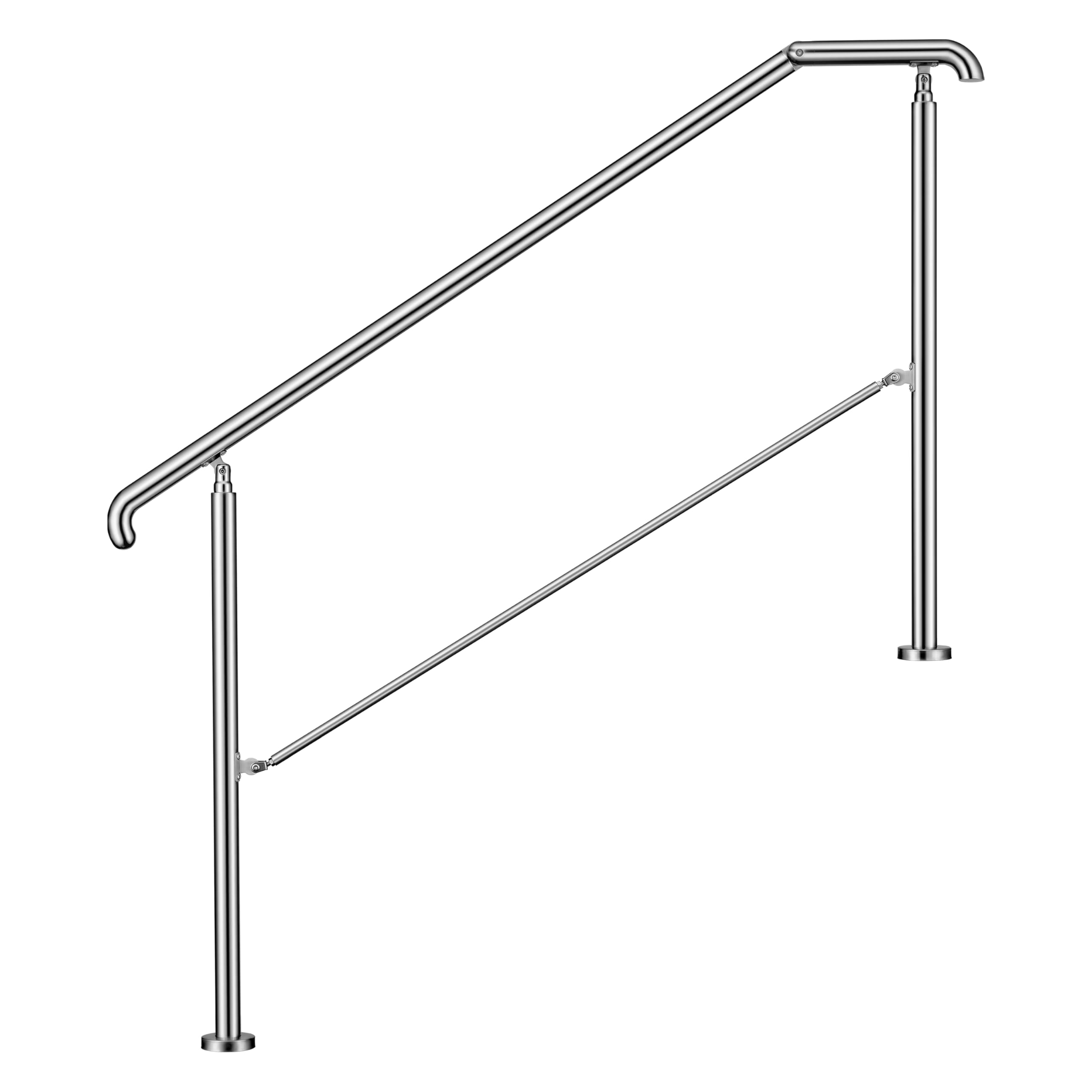 AICA Edelstahl-Treppengeländer für 4–5 Stufen (162 cm, silber), Winkelverstellbares Geländer, Eingangsgeländer für Hauseingänge sowie Innen- und Außenbereiche