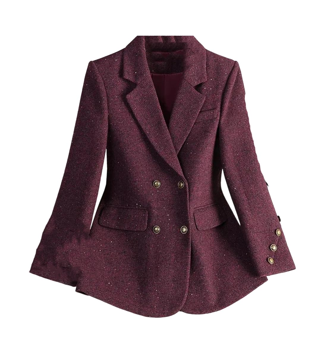 Womens Office Wool Blazer Thick Double-Breasted Blazer for Autumn and Winter