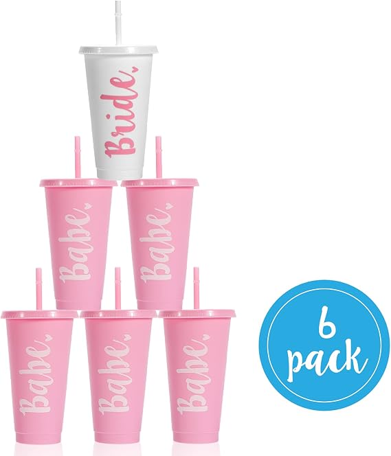 Pop Fizz Designs Bride & Babe Bachelorette Party Cups 6 Pack | Bridal Party Cups for Bridesmaids | Bachelorette Supplies & Tumblers