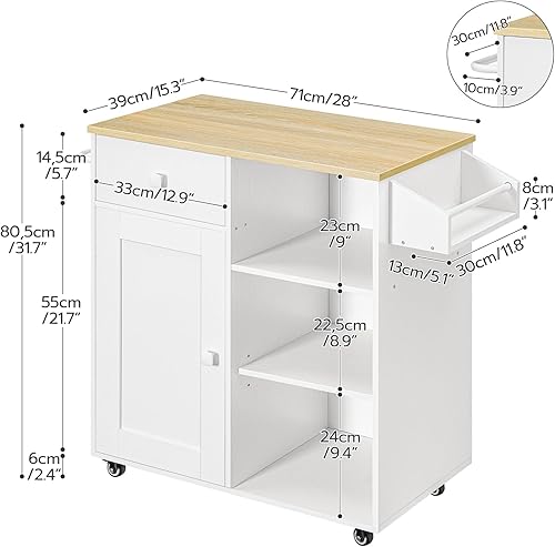 Miniatura 6 de HOOBRO Isla de cocina, armario de almacenamiento con cajón, carrito de cocina con especias y toallero, ahorro de espacio, fácil montaje, para sala