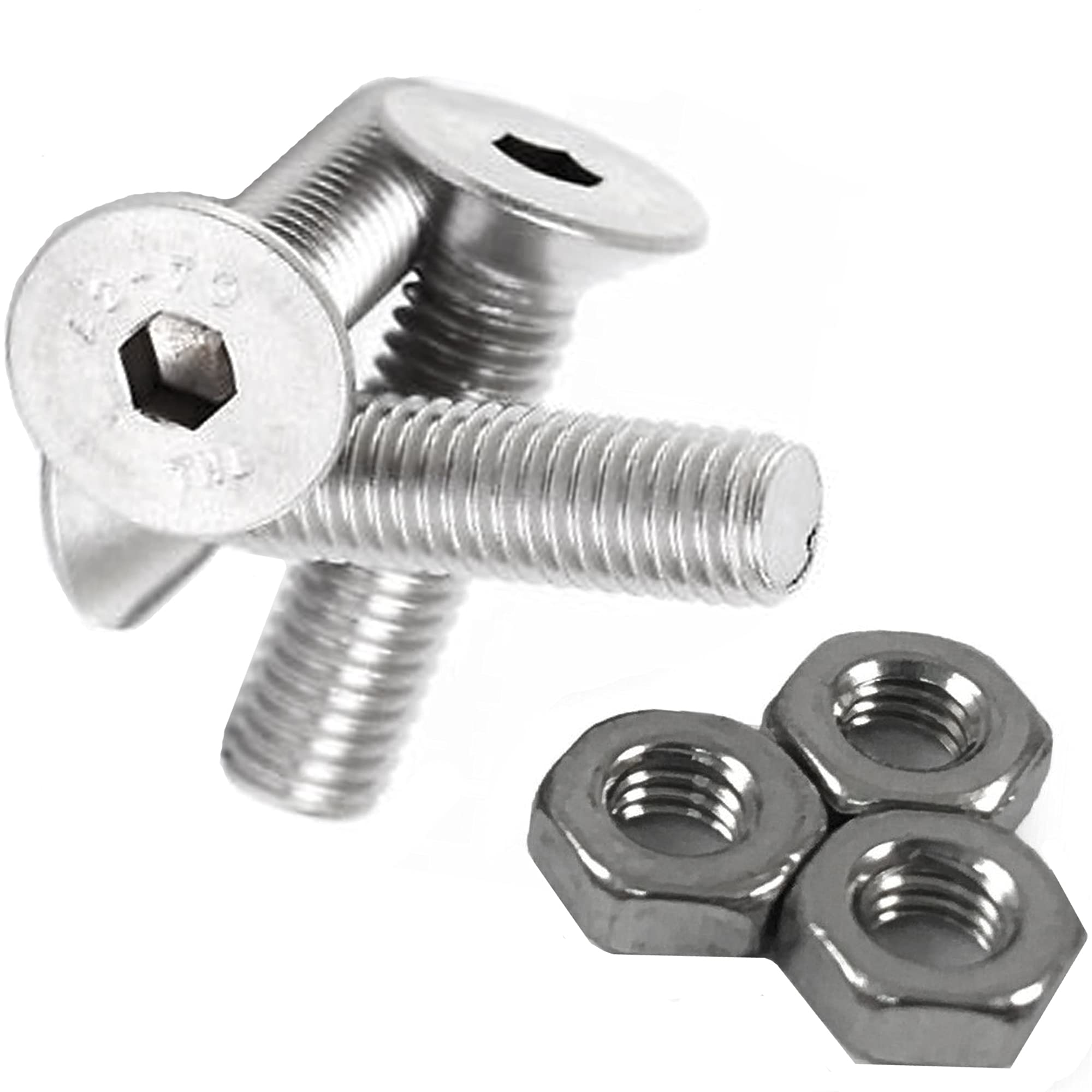 M6 A2 Stainless Steel COUNTERSUNK Screws Allen Key Socket Bolts W/Full Hex Nuts (M6 x 8mm)