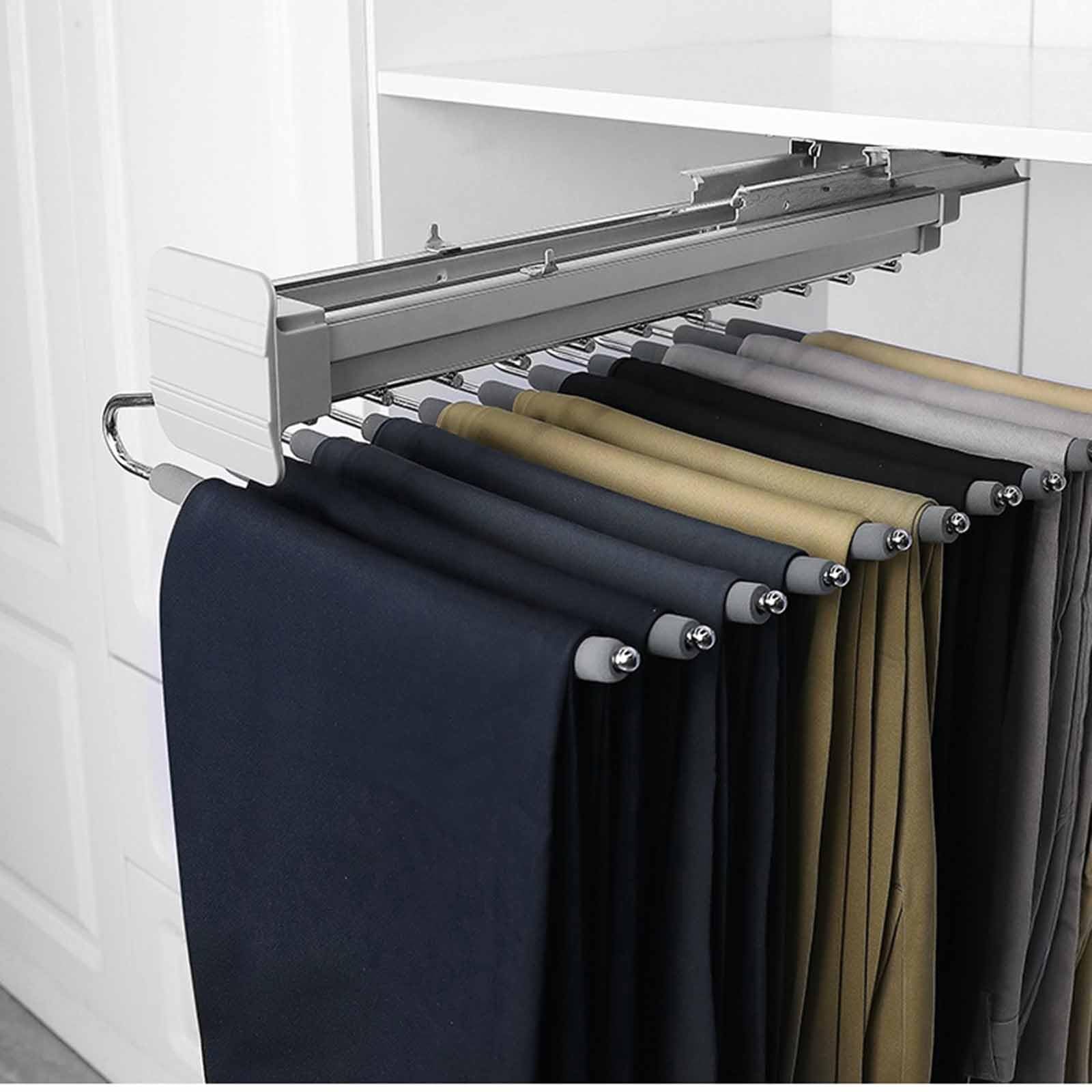 Rack di pantaloni pull out salvaspazio con braccioli da 11/22, appendiabiti in acciaio resistente per stoccaggio organizzato, asta armadio allungabile per una gestione efficiente del guardaroba (dimen