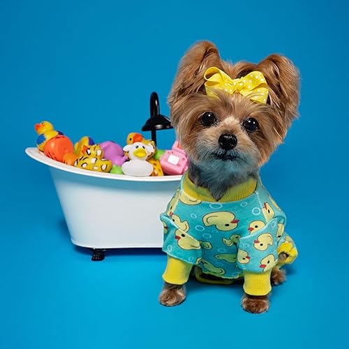 Miniatura 4 de KYEESE - Pijamas para perros pequeños, mameluco elástico y suave para perros y gatos, patos amarillos