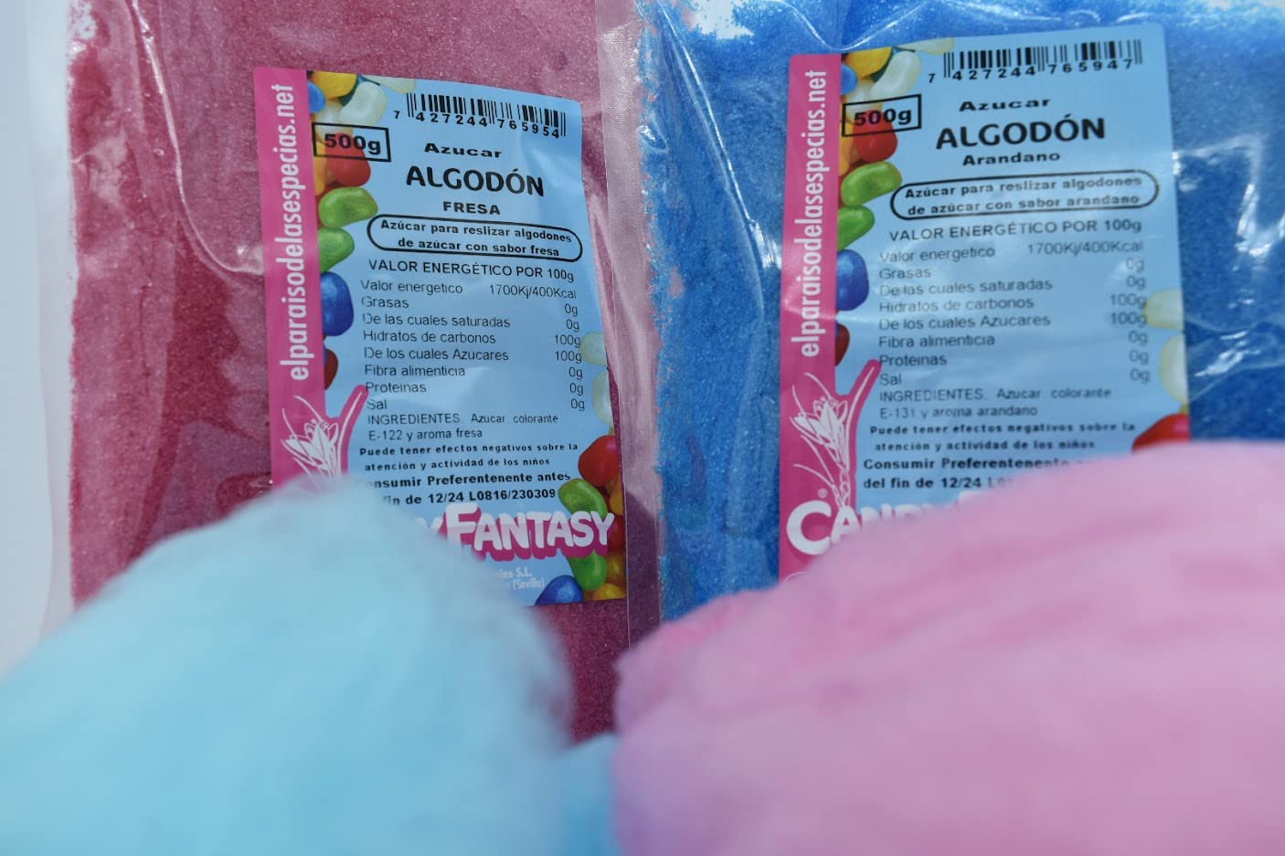 Azúcar para Algodón de Azúcar Sabor Fresa y Arándano - Azúcar Rosa y Azul