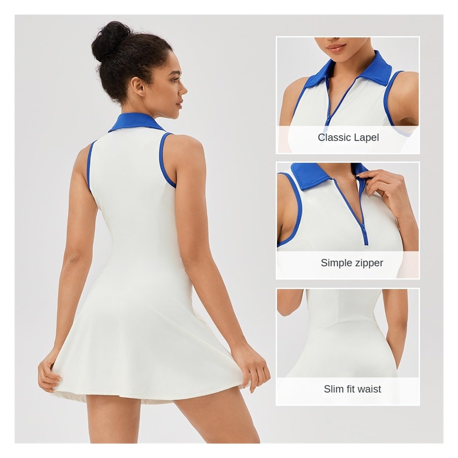 Vestido Tenis Mujer Vestido De Tenis Una Pieza con Cuello Abatible For Mujer, Deportivo Secado Rápido, Transpirable, Y Ocio