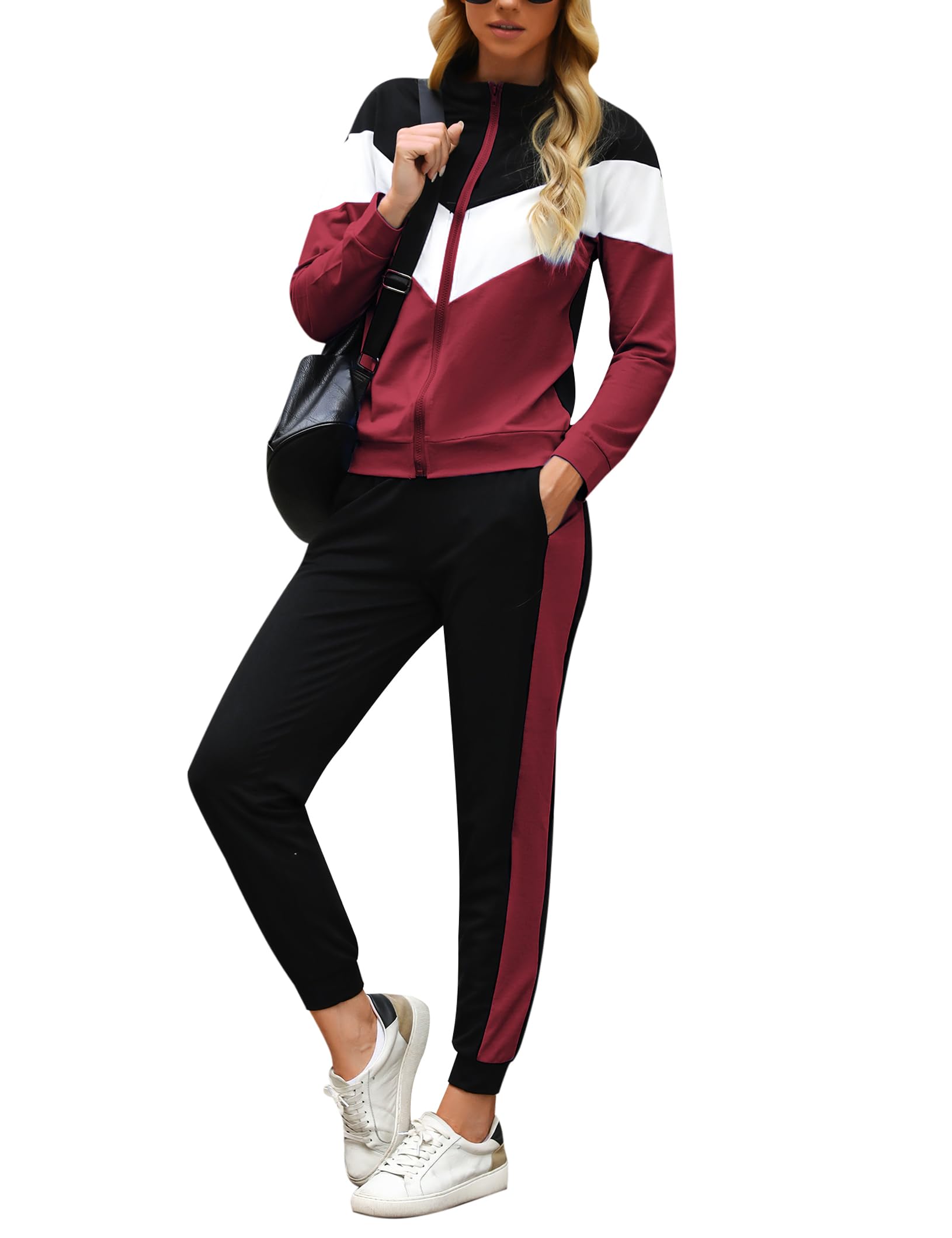 Marvmys Women's Tracksuit Set 2 Piece Sweatsuit Outfits Long Sleeve Zip Up Lounge Jogger Set with Pocket