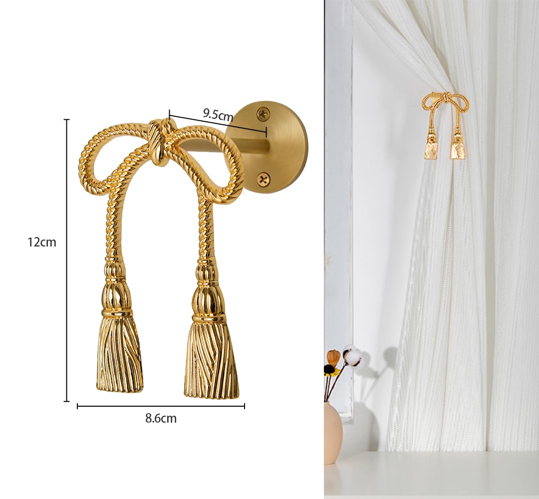 Embrasses de Rideaux - Embrasses élégantes en Laiton pour Rideaux - Crochets muraux pour la décoration du Salon, de la Chambre et de la Cuisine (1 pièce Longue), 1 pièce,1pc-Long
