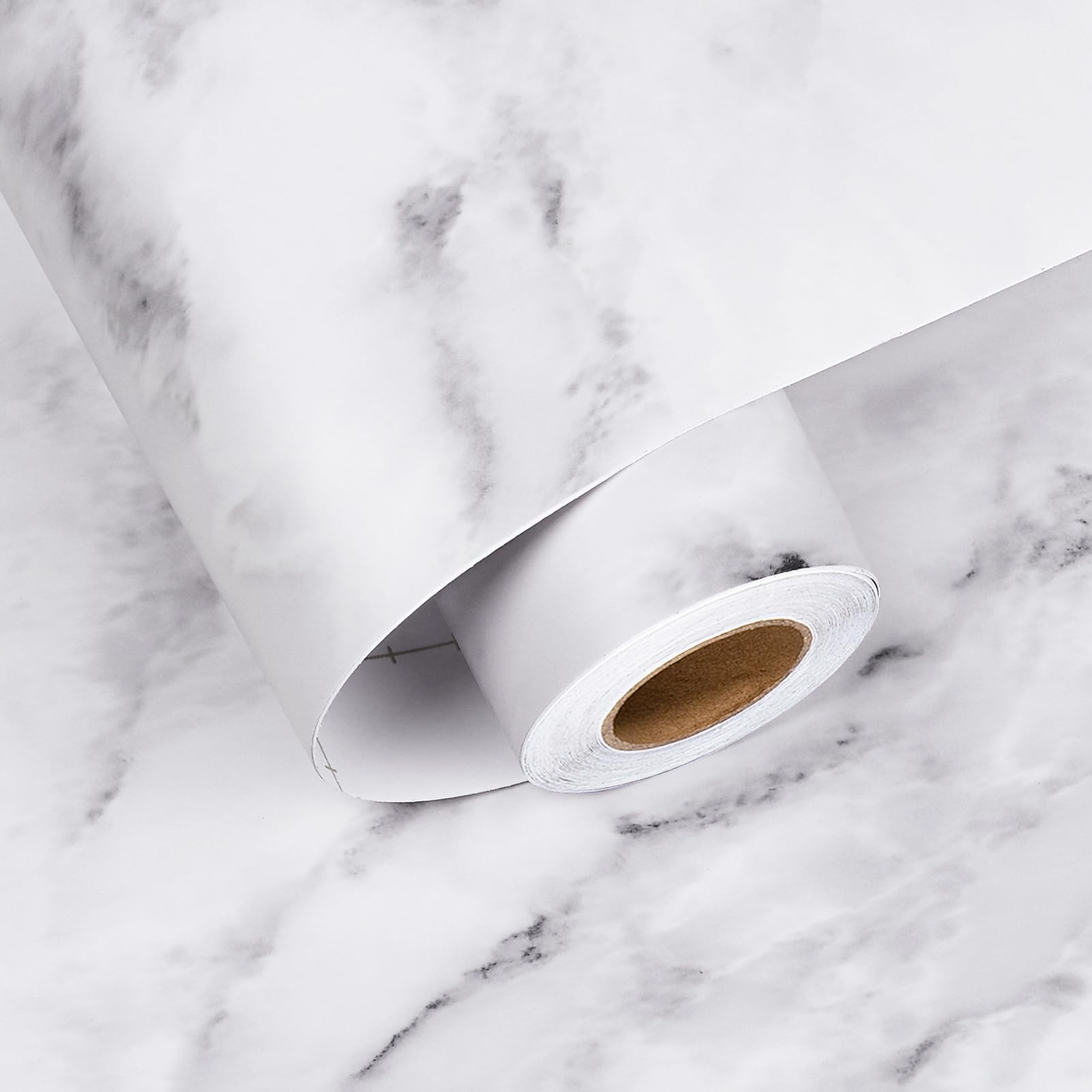 HotDecorWhite Marble Effect Self Adhesive Vinyl Wallpaper 60 cm x 300 cm Thick Bathroom Kitchen Worktop Covering Waterproof White Marble Vinyl Wrap for Furniture Peel and Stick Living Room Wallpaper