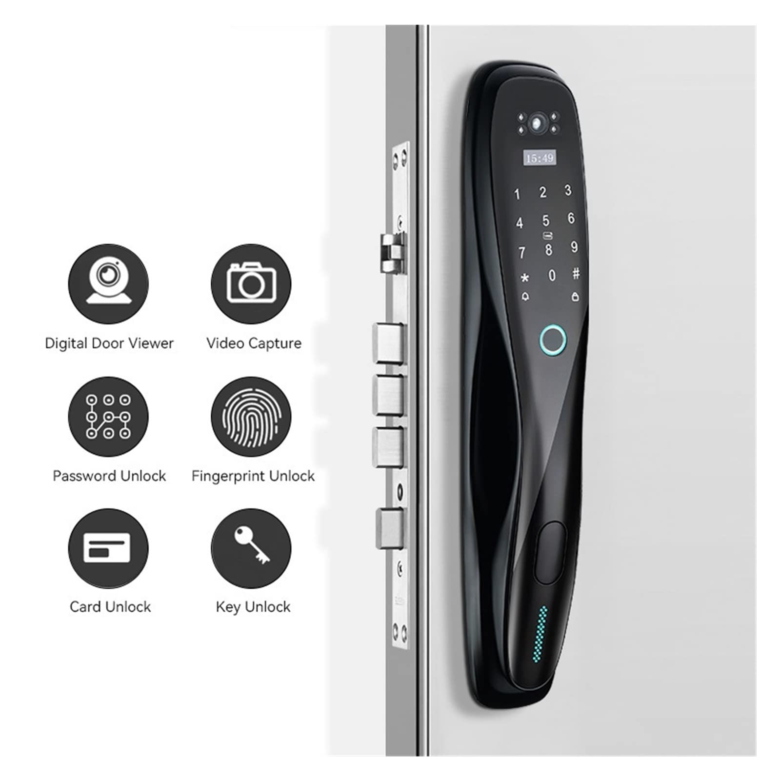 Serratura per porta d'ingresso con impronta digitale, Smart Door Lock Fingerprint Digital WiFi Lock Calco Connected Camera Monitor Invia foto a Mobile(Silver)