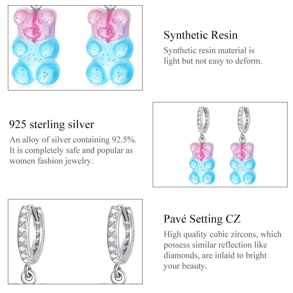 925 argent créatif mignon bonbon coloré animal Gummy Bear