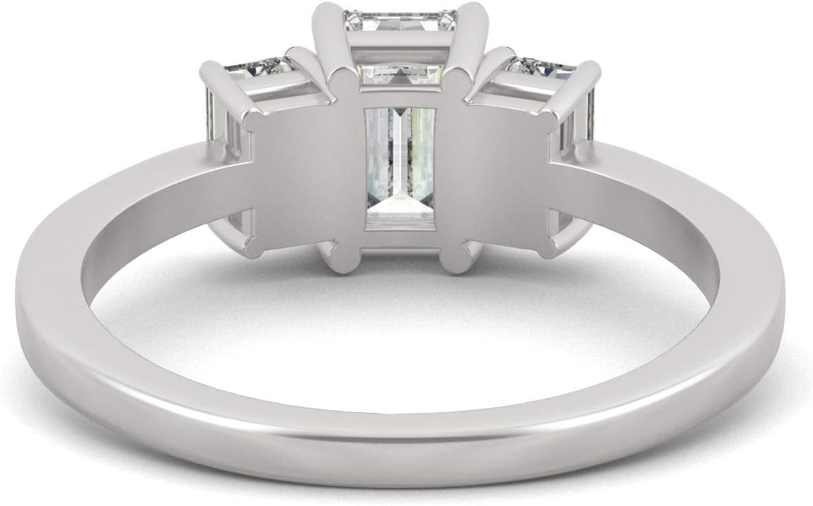 Charles & Colvard Created Moissanite 7x5mm Emerald Cut Three Stone Engagement Ring for Women | 1.55 cttw DEW | Lab Grown | Solid 14K White Gold with Rhodium