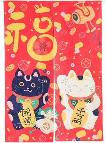 Cortina japonesa Noren para puerta, tapiz con estampado de gato de la suerte, cortina de puerta hecha a mano Maneki Neko para decoración del hogar,