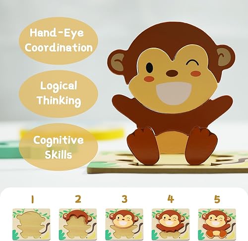 Miniatura 3 de Rompecabezas de madera para niños pequeños, juguetes Montessori para niños de 1, 2 y 3 años, aprendizaje Montessori para niños pequeños de 1 a 3