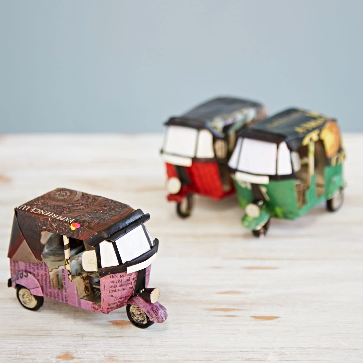 Paper High Dark Pink Recycled Newspaper Tuk Tuks | Colourful And Unique Gift | Handmade, Fair Trade And Sustainable (Dark Pink)