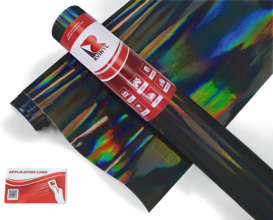 Rwraps Holographic Chrome Vinyl Car Wrap Film Sheet Roll with Air Release Technology - 5ft x 15yd, Black Neochrome