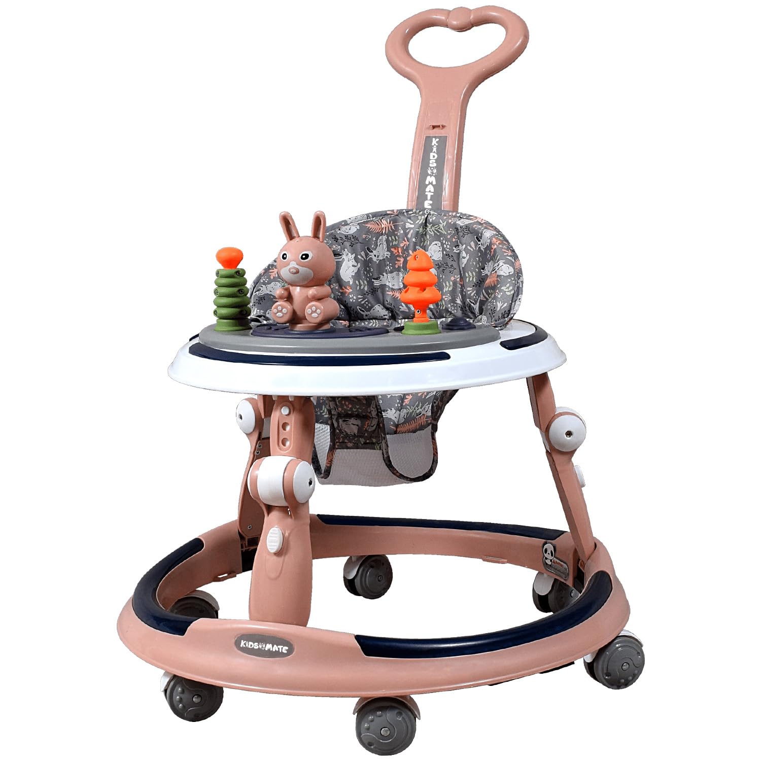 Kidsmate 360° Baby Walker for Boys & Girls | 6-24 Months | 7-Level Height Adjustment | Musical RGB Lights | Dual Tray for Food & Toys | Safe, BPA-Free & Comfortable Baby Walker (Radiant Pink)-image-38