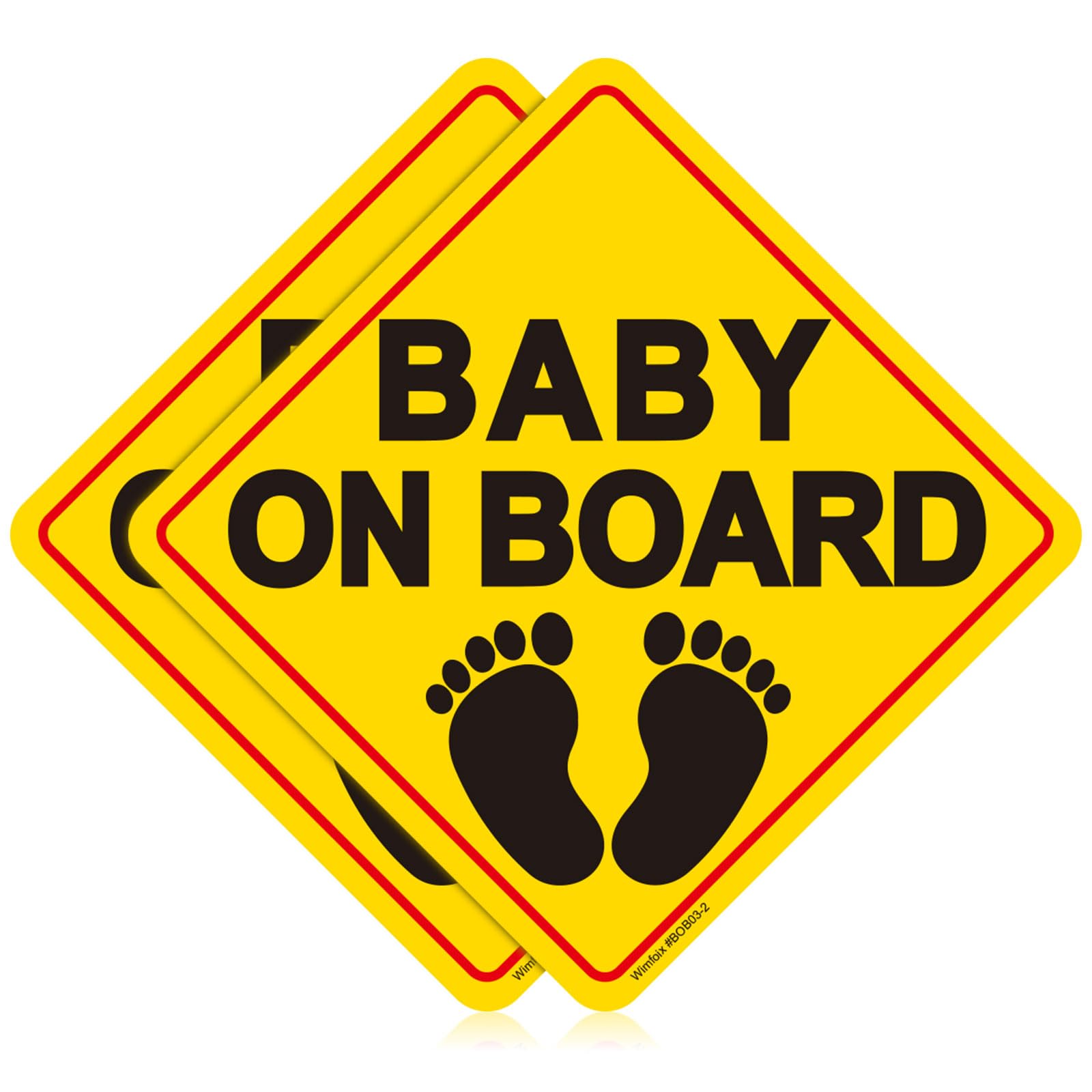 2-Pack Baby On Board Signs for Car, 5x5 inch High Visibility Reflective Baby On Board Sticker, Non-Fading Adhesive Backing Waterproof Vinyl Child Safety Decal for Rear Window, Bumper