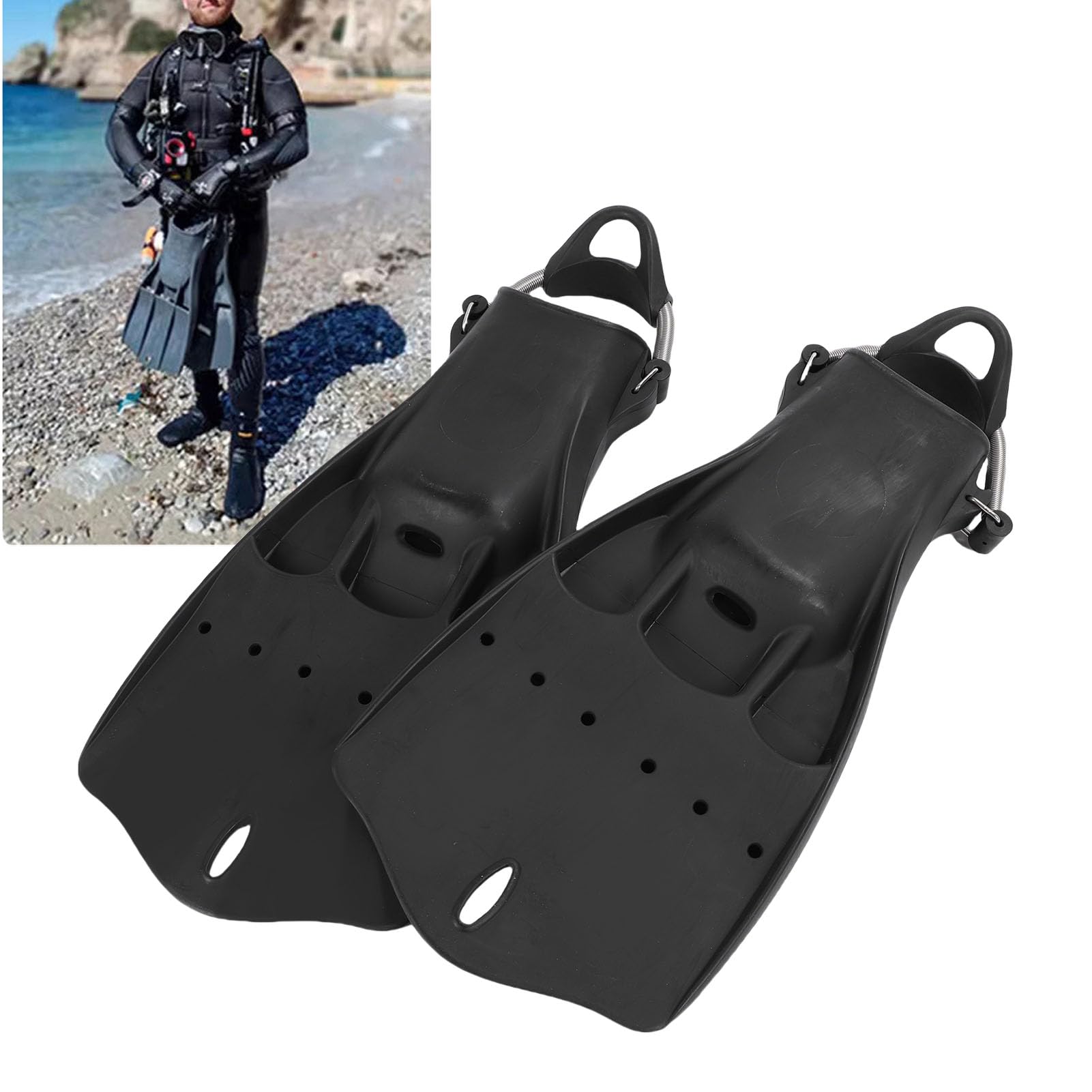 Pinne per Immersione Subacquea, 2 Pezzi, Cinghie con Fibbia a Molla Regolabili, Gomma Pesante, Pinne per Snorkeling, Spinta Potente, Vestibilità Confortevole, per Nuoto, Apnea,