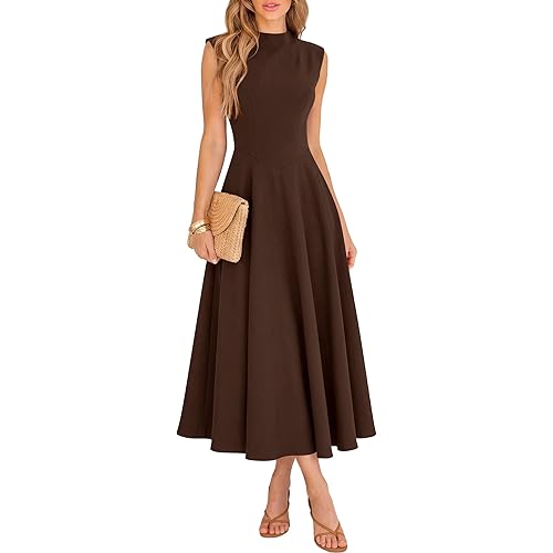 BTFBM Summer Dresses for Women 2026 Mock Neck Sleeveless High Waist Flowy Aline Maxi Spring Wedding Guest Dress Cocktail