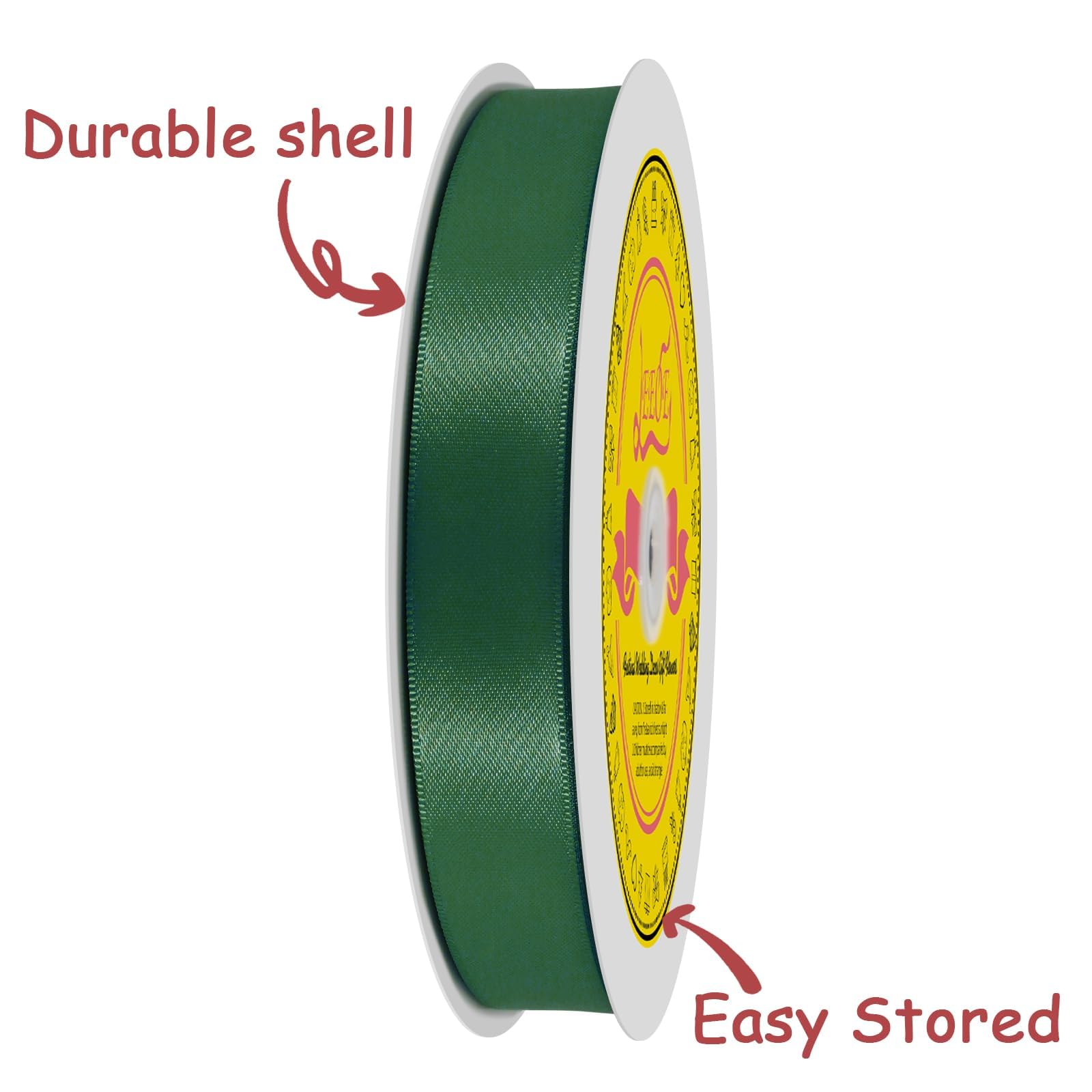 Nastro di raso verde foresta, 2,2 cm x 91,5 m, nastro in poliestere per confezioni regalo, molto adatto per matrimoni, feste, fiocchi per capelli, inviti e altro ancora