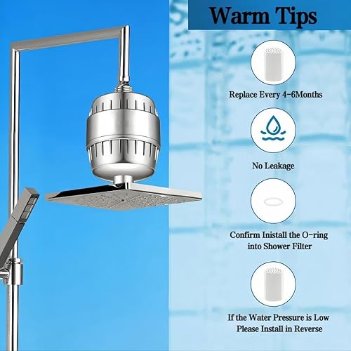 Miniatura 6 de Filtro de cabezal de ducha de 20 etapas - 2 cartuchos, filtro para agua dura, elimina el 99% del cloro, flúor, metales pesados e impurezas dañinas,