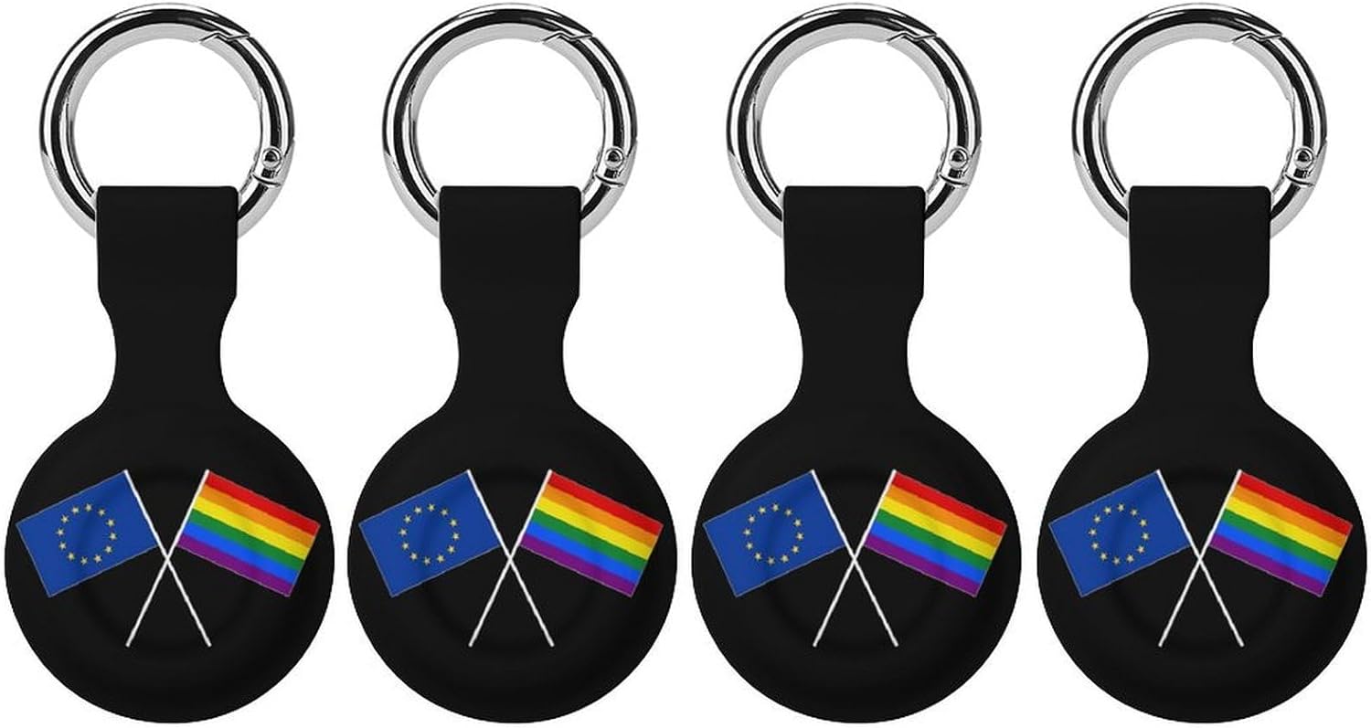 Europe EU Rainbow Flag Funny Cover Compatible with AirTag Case Protector GPS Tracker Holder with Keychain