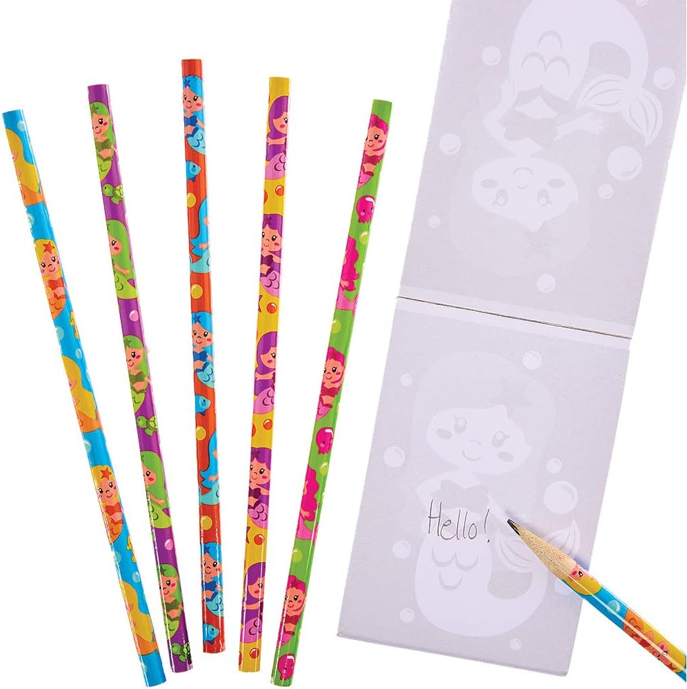 Baker Ross FX789 Mermaid Pencils - Pack of 15, Party Bag Fillers for Kids