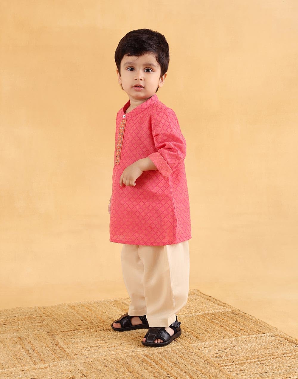 Fabindia Różowy bawełniany zgredek 2 szt. zestaw kurta