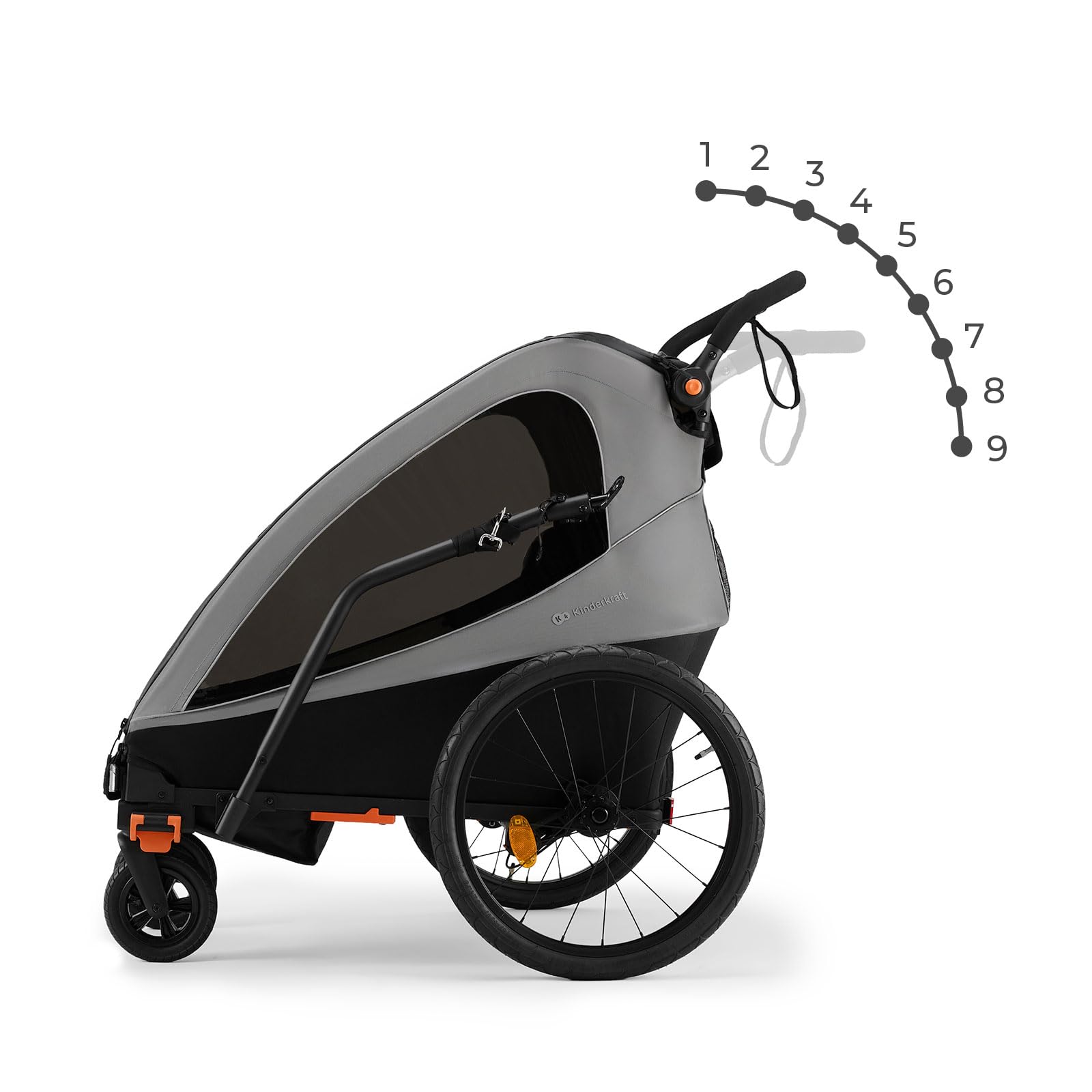 Kinderkraft NAVA Walk 2-in-1 Fahrradanhänger und Buggy für 2 Kinder, aufpumpbare Räder, verstellbare Federung, 9-Fach Verstellbarer Schiebegriff, UV-Schutz, Moskitonetz, wasserdicht, Grau